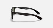 Ray-Ban sunglasses side profile, black frame with dark green lenses