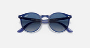 Ray-Ban sunglasses, slightly angled: deep blue frame with dark blue gradient lenses