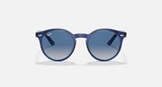 Ray-Ban sunglasses, front view: blue frame with blue gradient lenses and round shape
