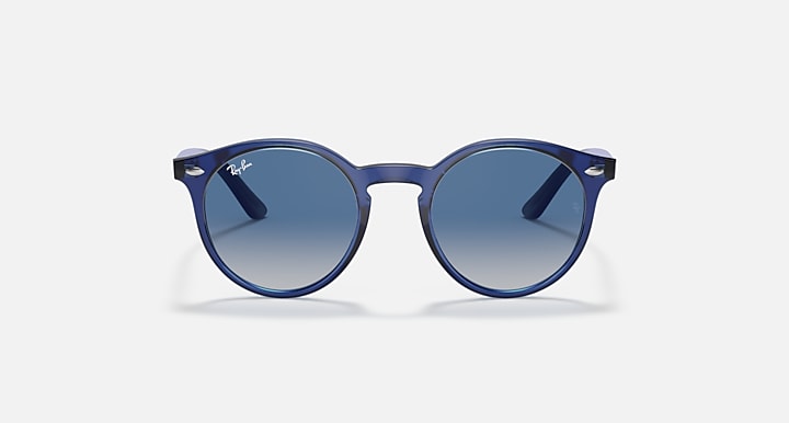 Ray-Ban sunglasses, front view: blue frame with blue gradient lenses and round shape