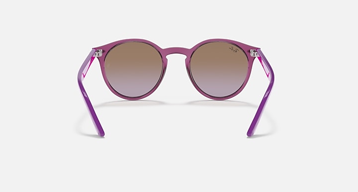 Ray-Ban round sunglasses with purple frame and gradient brown lenses, front