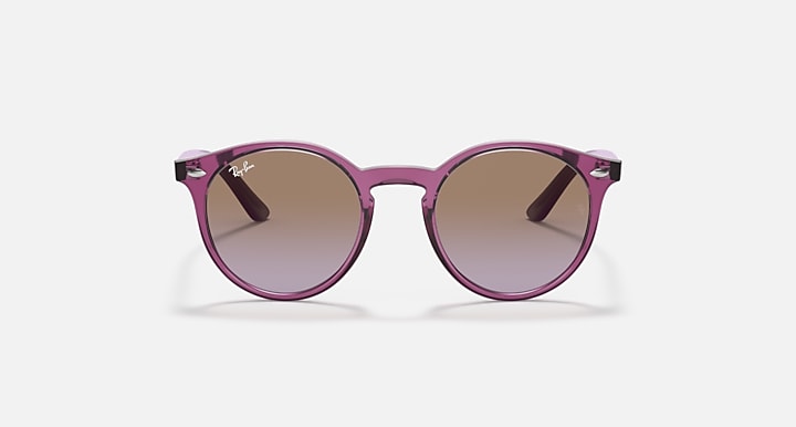 Ray-Ban round sunglasses, front view, purple frame with gradient brown lenses