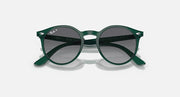 Ray-Ban RJ9064S round sunglasses with green frames and dark tinted lenses