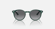 Ray-Ban RJ9064S round sunglasses, straight-on, with dark lenses and green frames