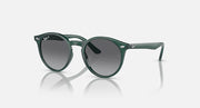 Ray-Ban RJ9064S round sunglasses with dark grey lenses and green full-rim frames