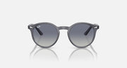 Ray-Ban RJ9064S round sunglasses, straight-on, with dark lenses and grey frame