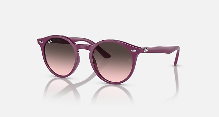 Ray-Ban sunglasses with fuchsia frame and rose gradient lenses, round full-rim design