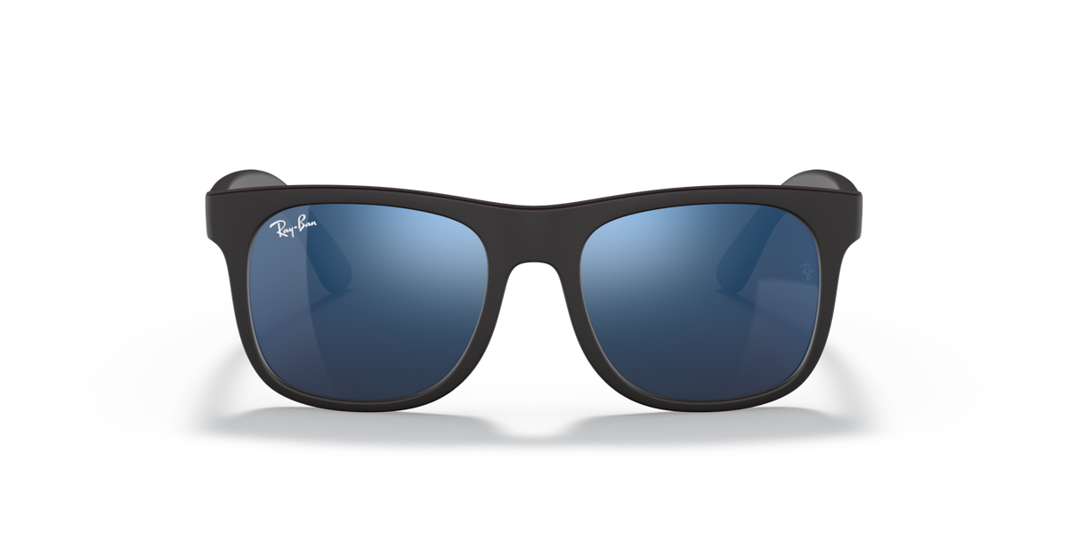 Ray-Ban Justin sunglasses, front view, dark frame with blue lenses