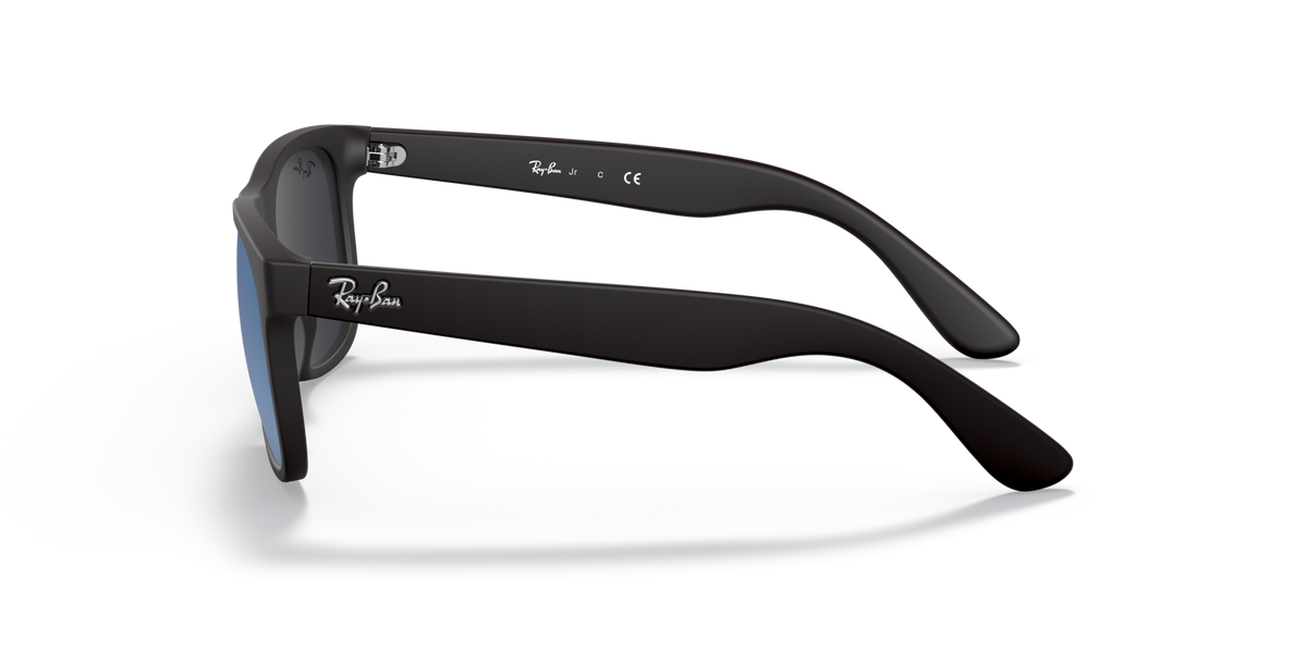 Ray-Ban Justin sunglasses, side profile, dark frame with blue tinted lenses