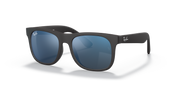 Ray-Ban Justin sunglasses with dark frame and blue mirrored lenses