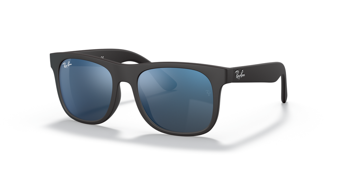 Ray-Ban Justin sunglasses with dark frame and blue mirrored lenses