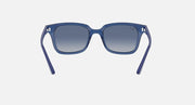 Sunglasses with blue frame and dark blue gradient lenses, front view