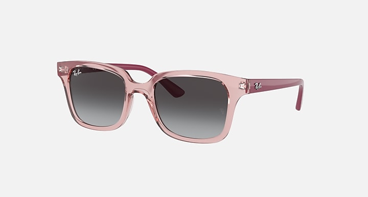 Pink gradient sunglasses with dark gray lenses, square cat-eye style