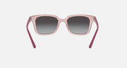 Pink gradient sunglasses with dark gray lenses and curved arms