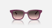 Sunglasses with cherry/pink translucent frame and rose gradient lenses, front view