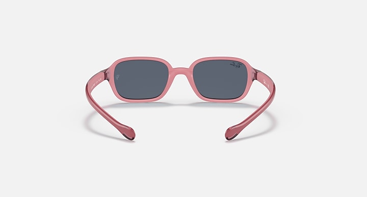 Kids sunglasses, pink frame and dark gray lenses, low front angle