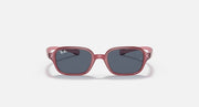 Kids rectangular sunglasses, pink frame with dark gray lenses, front view