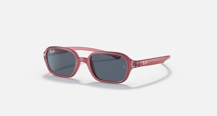 Kids rectangular sunglasses, pink frame with dark gray lenses