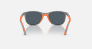 Ray-Ban sunglasses with grey frames and orange rubber temple tips