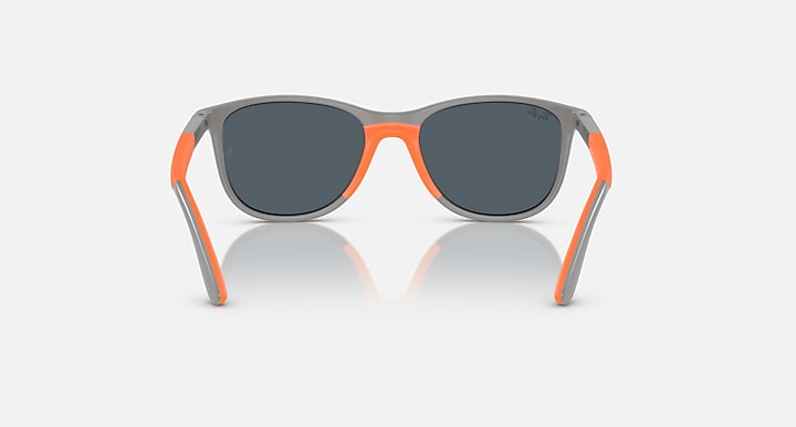 Ray-Ban sunglasses with grey frames and orange rubber temple tips