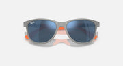 Ray-Ban sunglasses with grey frames and dark lenses with subtle orange accents
