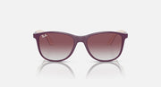 Ray-Ban sunglasses with deep purple frames and maroon-tinted lenses