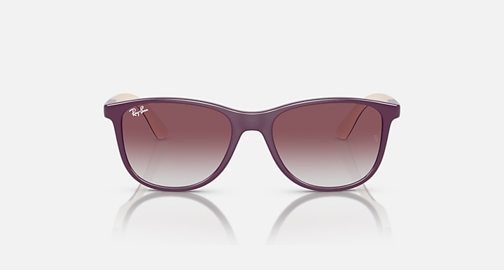 Ray-Ban sunglasses with deep purple frames and maroon-tinted lenses