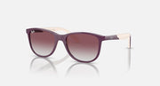 Ray-Ban sunglasses with purple frames and maroon-tinted lenses