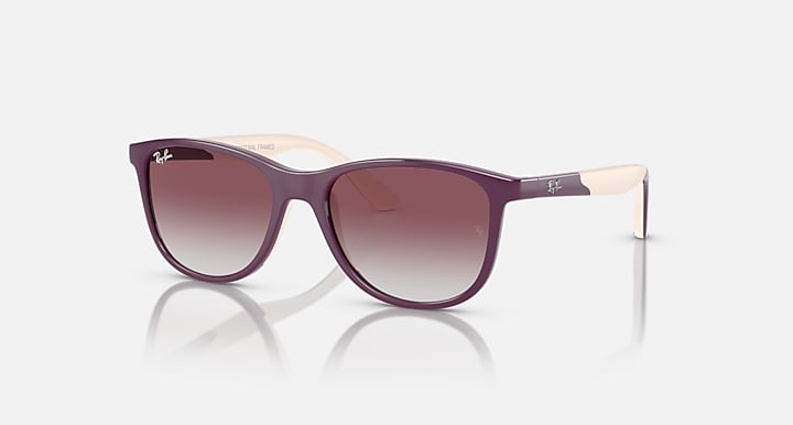 Ray-Ban sunglasses with purple frames and maroon-tinted lenses