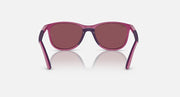 Pink Ray-Ban sunglasses with dark purple lenses and rounded rectangular frame front