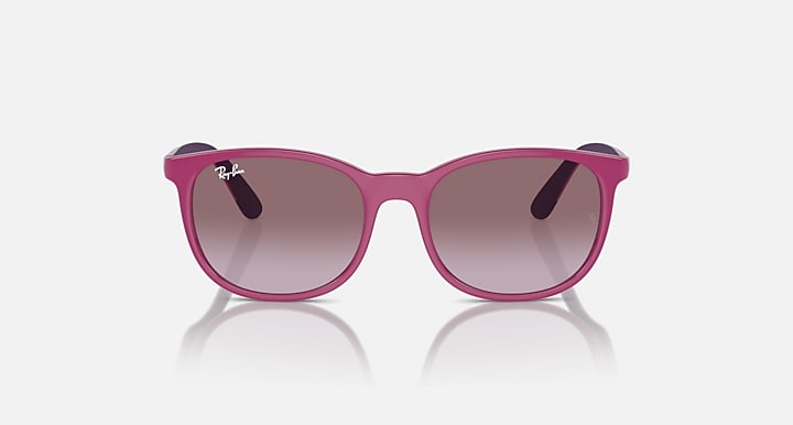 Purple sunglasses with mauve-tinted lenses and rounded rectangular shape
