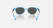 Transparent blue sunglasses with dark grey lenses, front