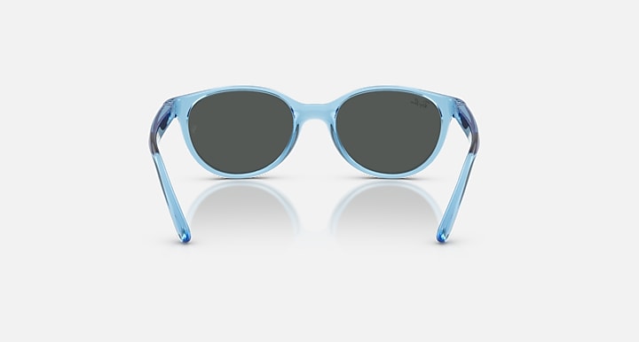 Transparent blue sunglasses with dark grey lenses, front