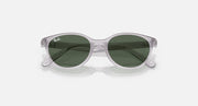 Clear grey sunglasses with dark green lenses, angled front