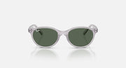 Clear grey round-oval sunglasses with dark green lenses, front