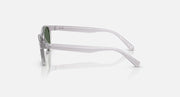 Clear grey sunglasses side view with dark green lenses