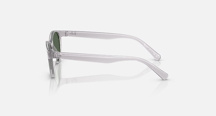 Clear grey sunglasses side view with dark green lenses