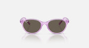 Ray-Ban translucent purple round sunglasses, front view, dark brown lenses