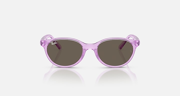 Ray-Ban translucent purple round sunglasses, front view, dark brown lenses