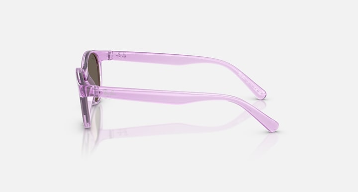 Ray-Ban translucent purple sunglasses, side view, dark brown lens
