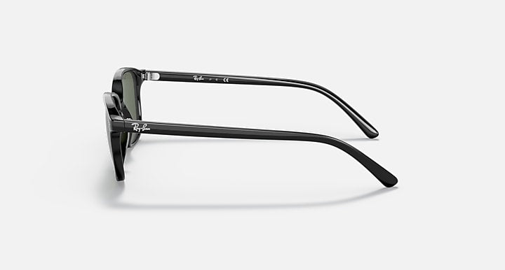 Black sunglasses with slim rectangular frame and angled side temple