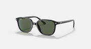 Dark green lens cat-eye sunglasses with clear-and-dark frame temples