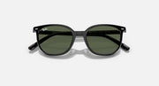 Ray-Ban Elliot sunglasses with dark green lenses and black frame, angled view