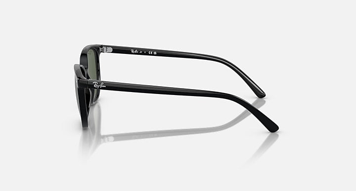 Ray-Ban Elliot sunglasses with black frame and dark green lenses, side view