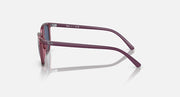 Ray-Ban Elliot RJ9097S sunglasses side profile, transparent pink frame and dark blue lens