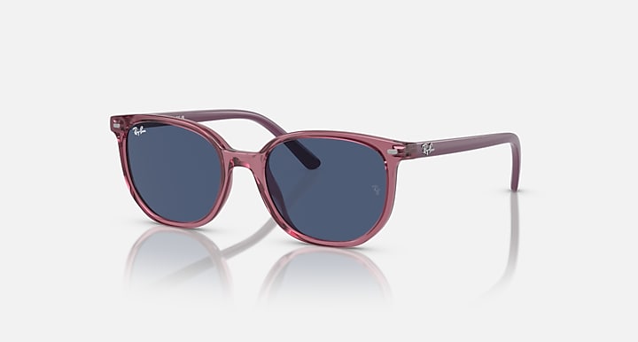 Ray-Ban Elliot RJ9097S sunglasses with transparent pink frame and dark blue lenses