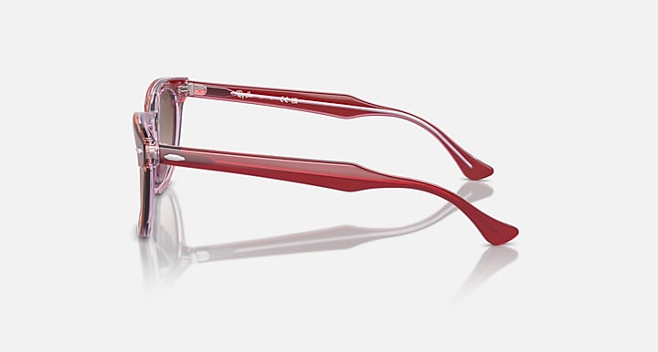 Ray-Ban transparent red sunglasses with rose lens and side temple profile