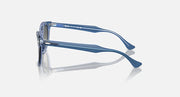 Ray-Ban RJ9098SF sunglasses side view with light blue translucent frame and dark lens