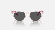 Ray-Ban RJ9098SF sunglasses front view, clear pink frames with dark tinted lenses