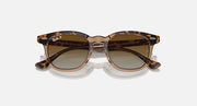 Ray-Ban sunglasses, tortoise-style front with brown gradient lenses and clear temples
